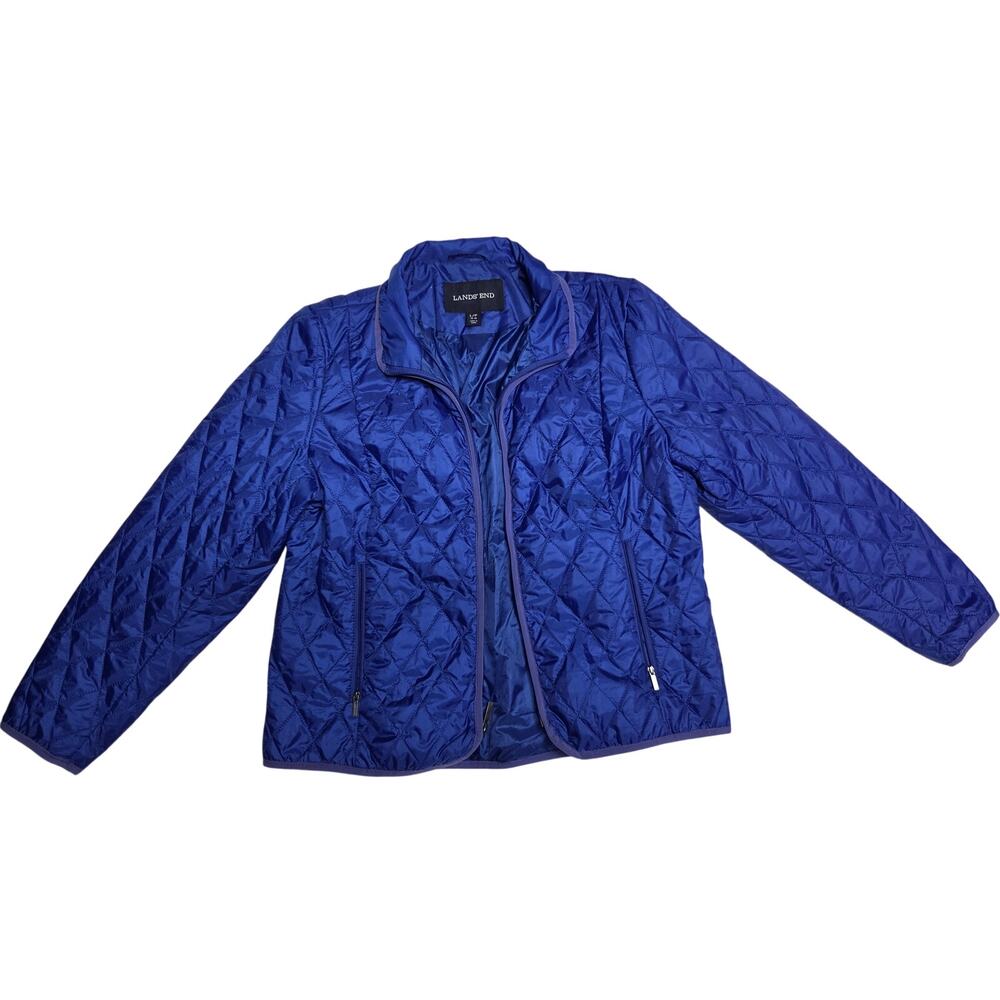 Lands' End Primaloft Insulated Royal Blue Quilted Jacket Women Size Large Petite